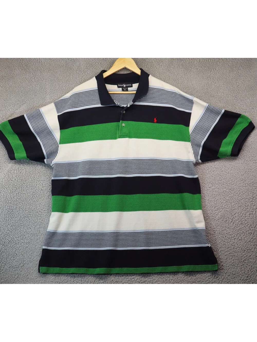 Ralph Lauren Polo Shirt XXL 2xl Vtg Cotton Striped Black Tag
